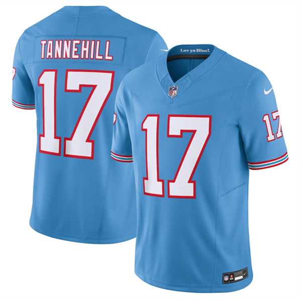 Men%27s Tennessee Titans #17 Ryan Tannehill Light Blue 2023 F.U.S.E. Vapor Limited Throwback Stitched Football Jersey